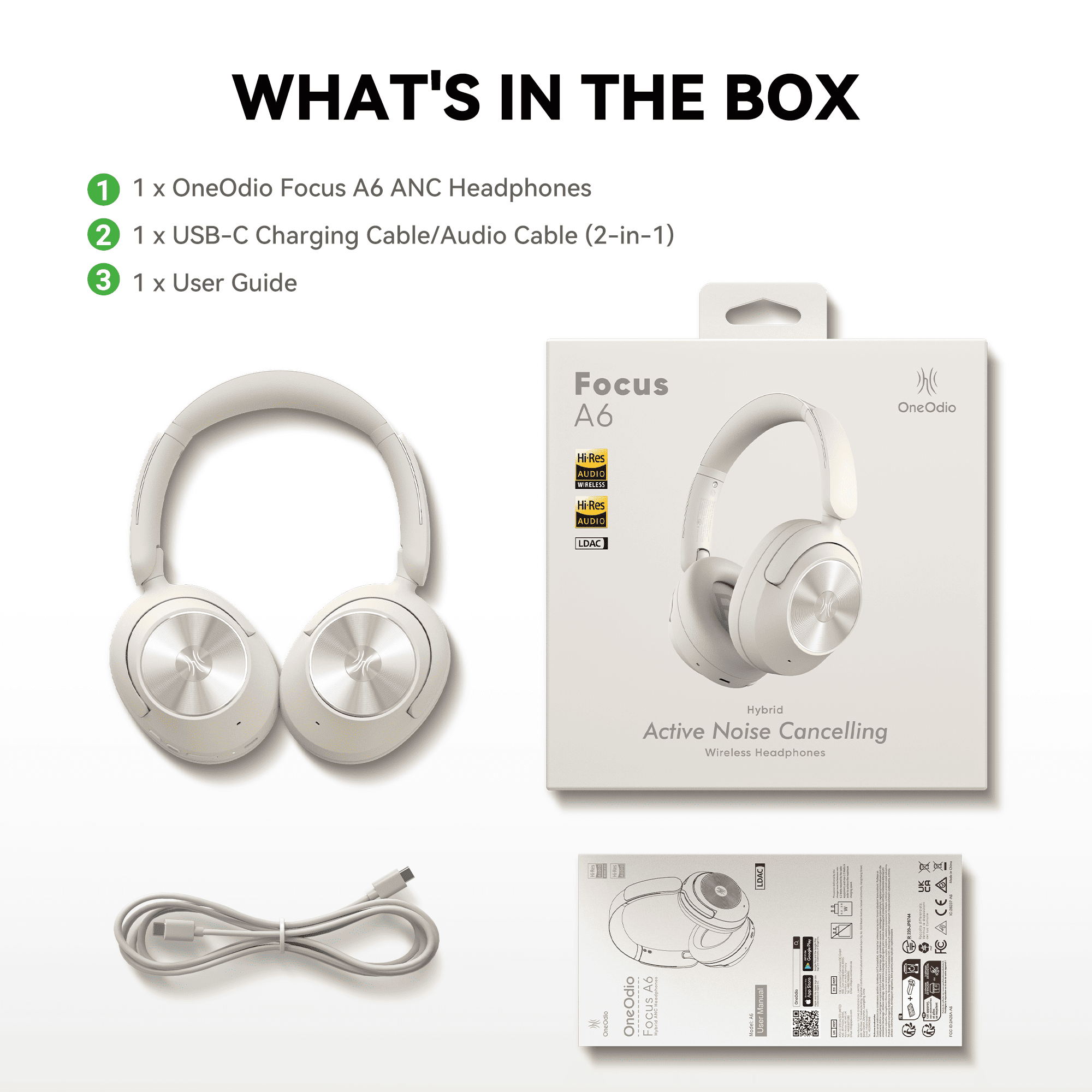 OneOdio Focus A6 Over-ear Hybrid ANC Headphones
