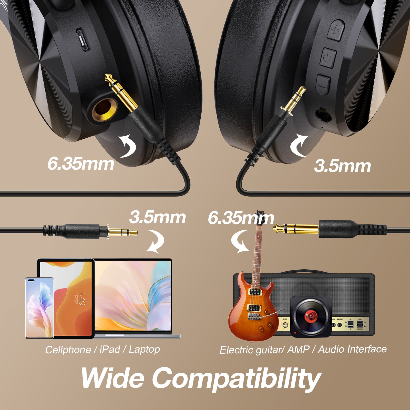 OneOdio A70 Bluetooth Over Ear Headphones, 50 Hrs Playtime, Studio  Headphones